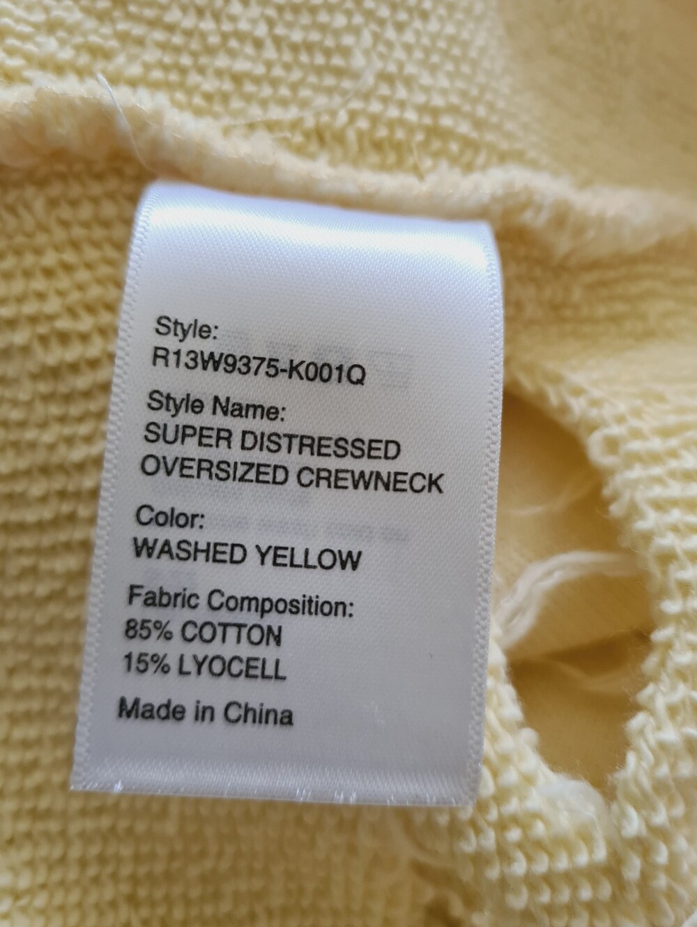 R13 Super Distressed Oversized Crewneck Sweatshirt In Washed Yellow XS Org $450 - Picture 10 of 14